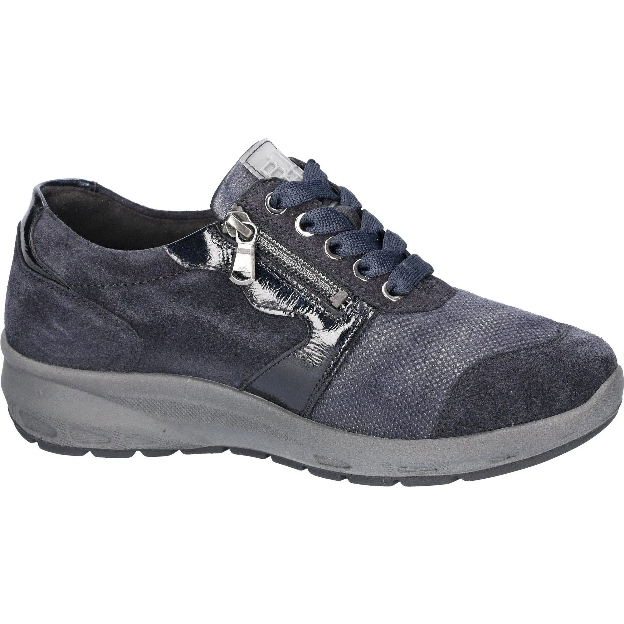 Waldlaufer 831M01 401 195 M-Tonia Ladies Wide Navy Suede Arch Support Zip & Lace Shoes